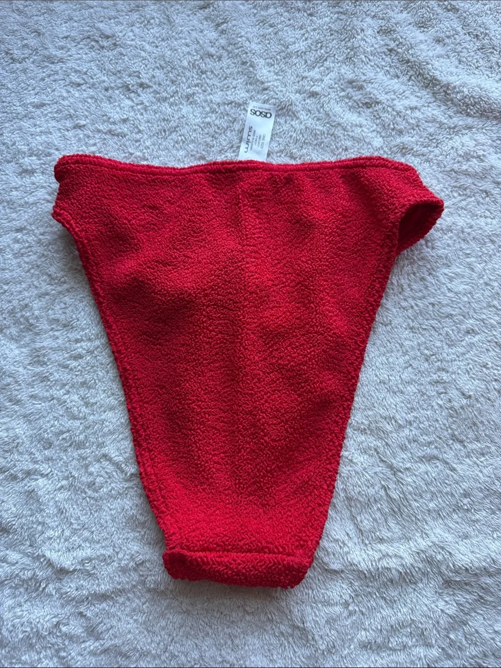 ASOS Design Women's High Leg Textured Bikini Bottoms RED Stretch V-Cut ONE SIZE